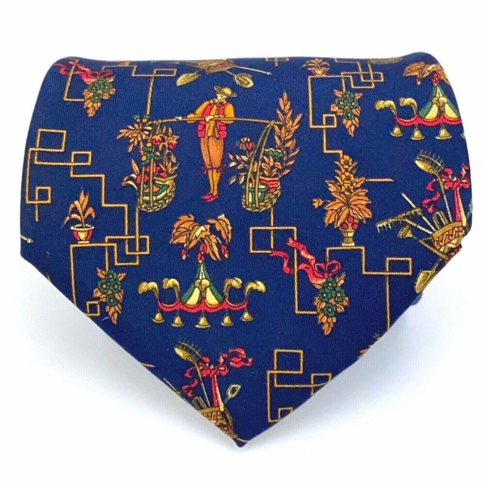 Salvatore Ferragamo Tie Navy Blue Mens 100% Silk Necktie Made in Italy